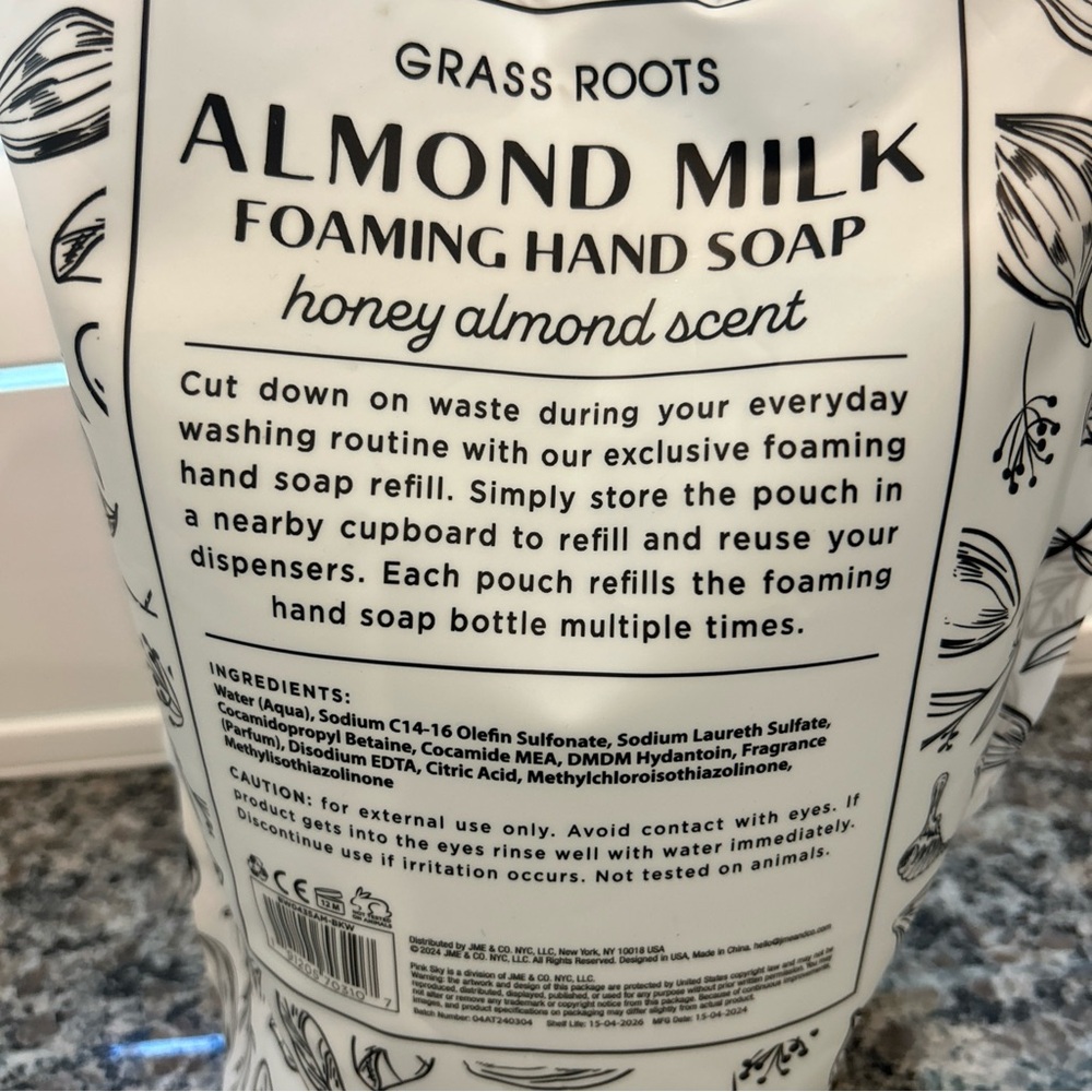 Grass Roots Foaming Hand Soap Almond Milk Honey Almond Scent Refill 67.62 oz - Picture 2 of 2
